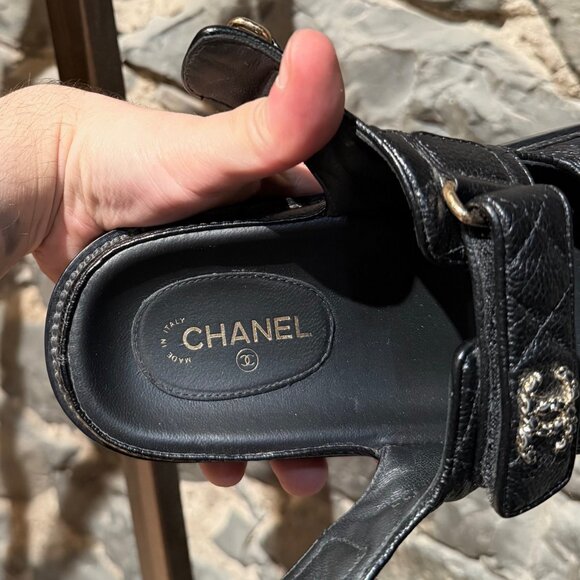 Chanel Black Caviar Leather CC Dad Slingback Sandals - Picture 10 of 13